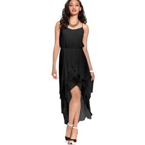 GUESS Maxi Dress Black Ruffled high-low hem Asymmetrical Chiffon size XS